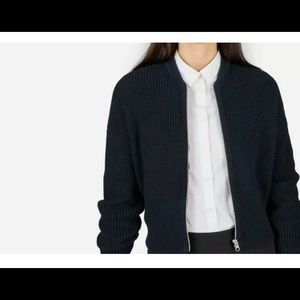 Everlane Navy Blue Zip Cropped Bomber Cardigan